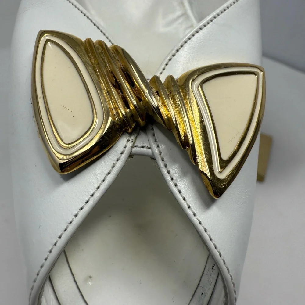 Bruno Magli White and Gold Heels